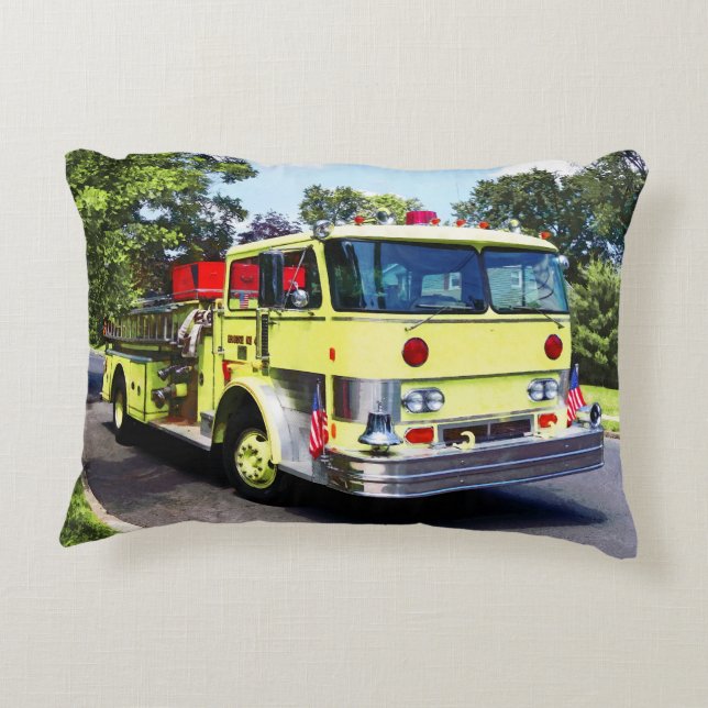 Yellow Fire Truck Decorative Cushion (Back)