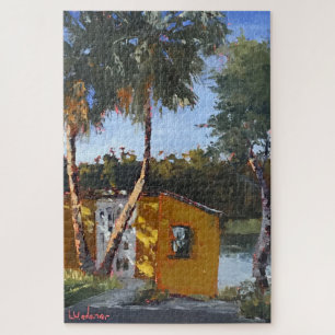 Yellow Fishing Shack Impressionistic Challenging Jigsaw Puzzle