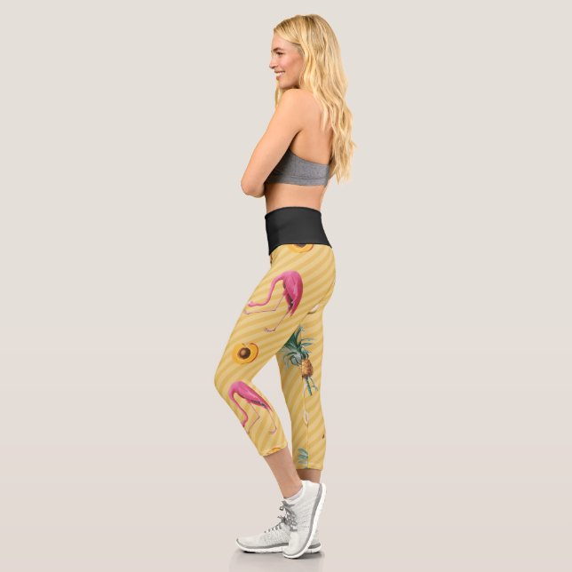 Yellow Flamingo Mango Lemon Pattern Capri Leggings (Left)
