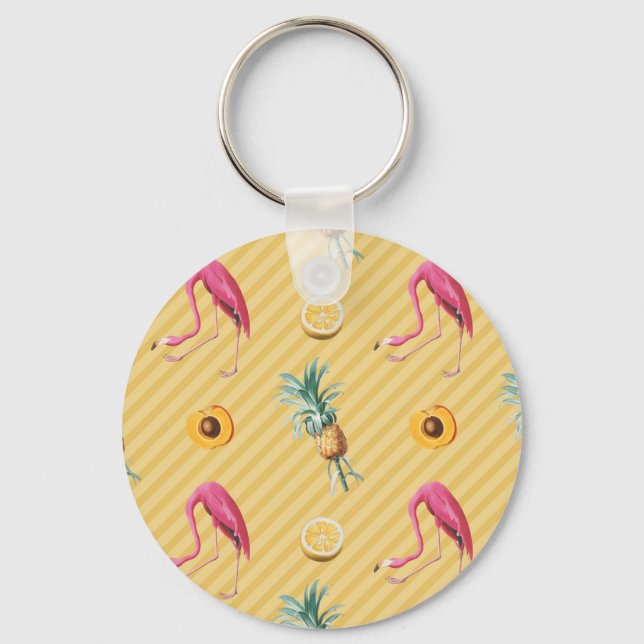 Yellow Flamingo Mango Lemon Pattern Key Ring (Front)