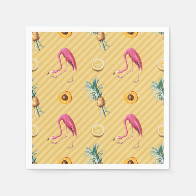 Yellow Flamingo Mango Lemon Pattern Napkin (Front)