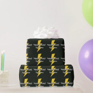Yellow flash lighting bolt personalised Birthday Wrapping Paper