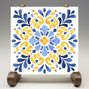 Yellow Fleur-de-Lis Azulejo Print Ceramic Tile