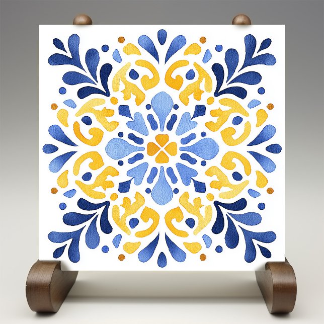Yellow Fleur-de-Lis Azulejo Print Ceramic Tile (Creator Uploaded)