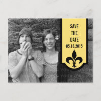 Yellow Fleur De Lis Banner Save the Date Postcard
