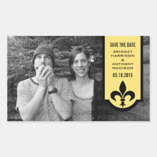Yellow Fleur De Lis Banner Save the Date Stickers