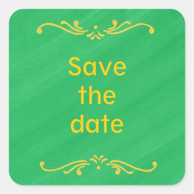 Yellow Fleur De Lis Border Green Save date Sticker (Front)