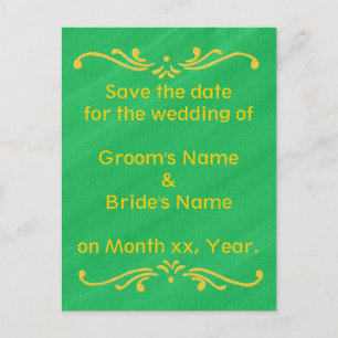 Yellow Fleur De Lis, Green Save the date Postcards