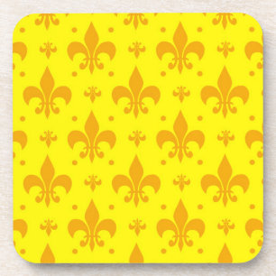 Yellow Fleur-de-lis Pattern Design  Coaster