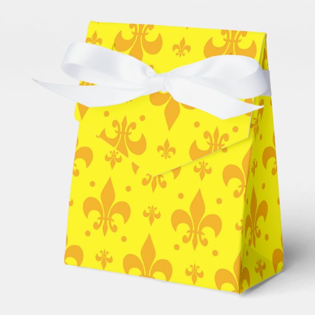 Yellow Fleur-de-lis Pattern Design  Favour Box (Front Side)