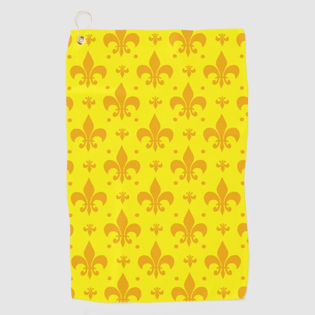 Yellow Fleur-de-lis Pattern Design  Golf Towel (Front)