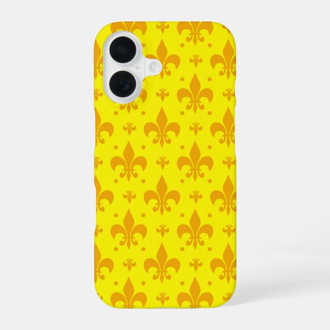 Yellow Fleur-de-lis Pattern Design  iPhone 16 Case (Back)