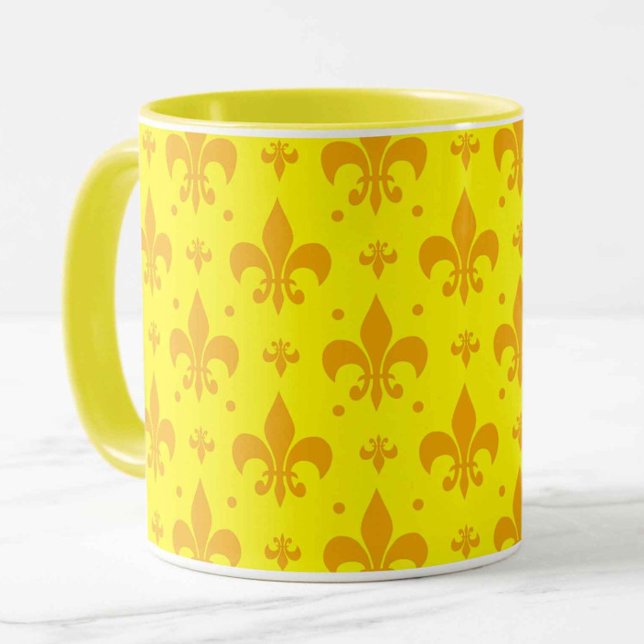 Yellow Fleur-de-lis Pattern Design  Mug (Creator Uploaded)