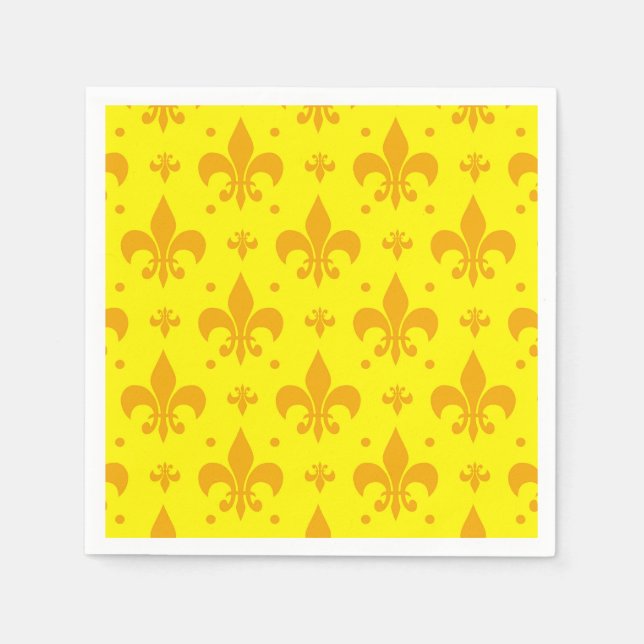 Yellow Fleur-de-lis Pattern Design  Napkin (Front)