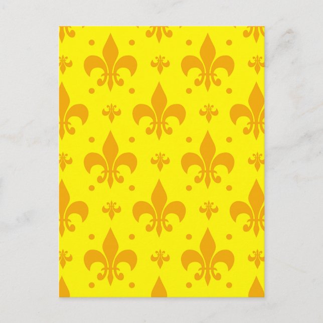 Yellow Fleur-de-lis Pattern Design  Postcard (Front)