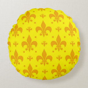 Yellow Fleur-de-lis Pattern Design Round Cushion