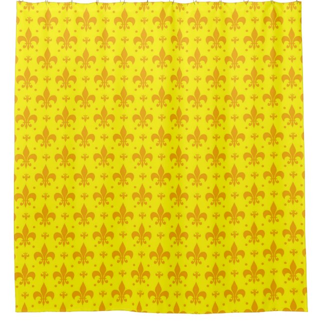 Yellow Fleur-de-lis Pattern Design  Shower Curtain (Front)