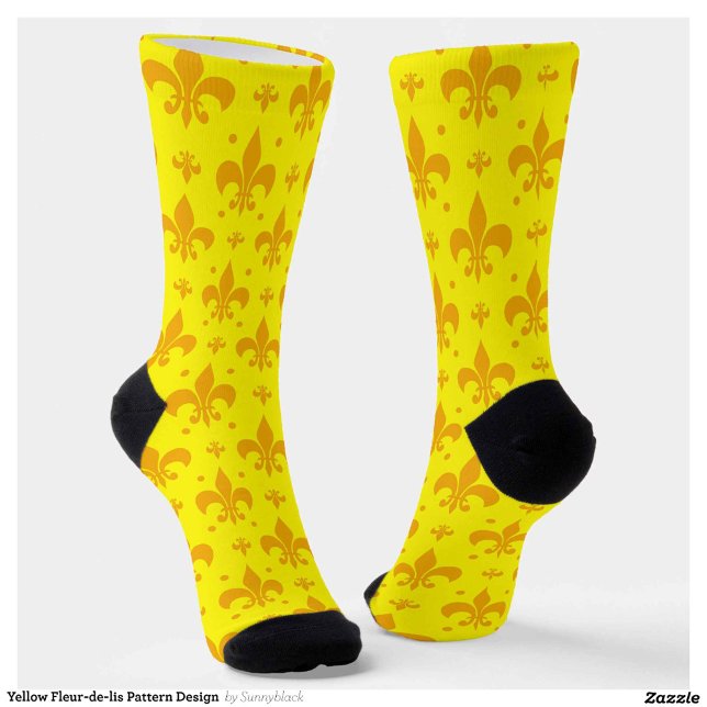 Yellow Fleur-de-lis Pattern Design  Socks (Creator Uploaded)