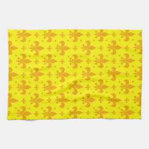 Yellow Fleur-de-lis Pattern Design Tea Towel