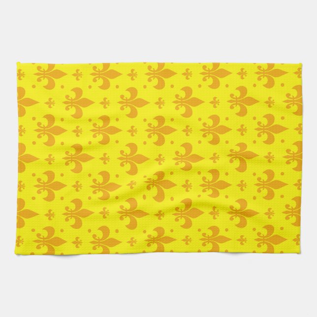 Yellow Fleur-de-lis Pattern Design  Tea Towel (Horizontal)