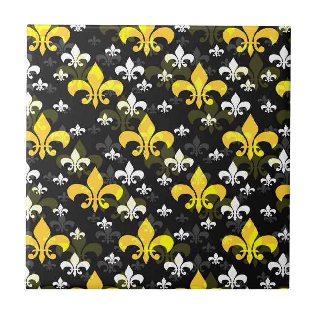 Yellow Fleur De Lis Surface Pattern Design Ceramic Tile (Front)