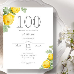 Yellow Floral   100th Birthday Budget Invitation