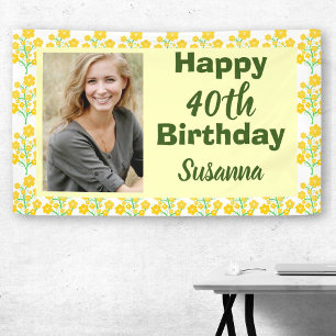 Yellow Floral 40th Birthday Photo Banner