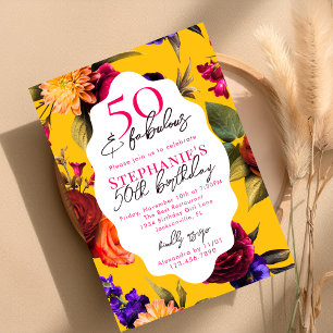 Yellow Floral 50 & Fabulous 50th Birthday Party Invitation