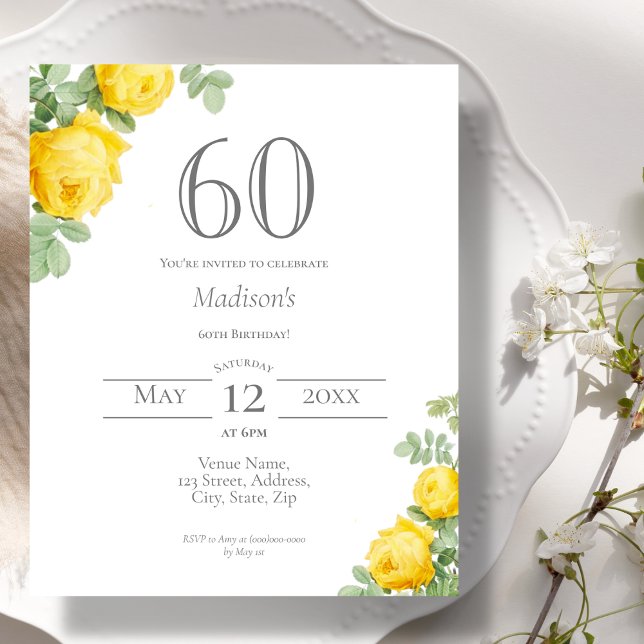 Yellow Floral | 60th Birthday Budget Invitation (Creator Uploaded)