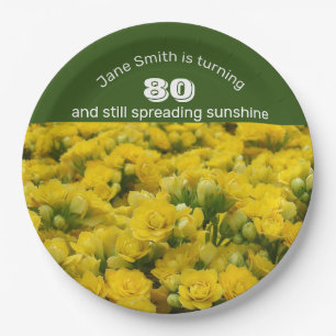 Yellow Floral 80th Birthday Milestone Celebration Paper Plate