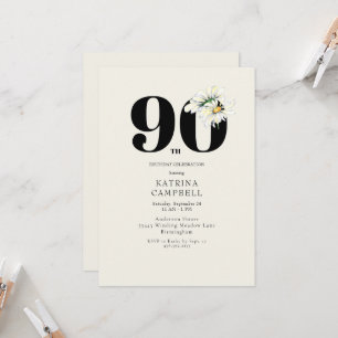 Yellow Floral 90th Birthday Party Invitation