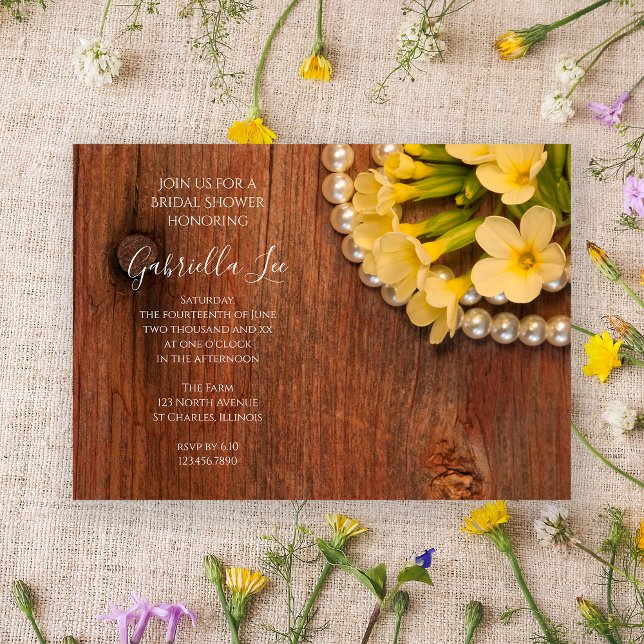 Yellow Floral and Barn Wood Country Bridal Shower Invitation (Creator Uploaded)