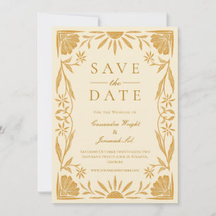 Yellow Floral and Sunshine Wedding Save The Date Invitation