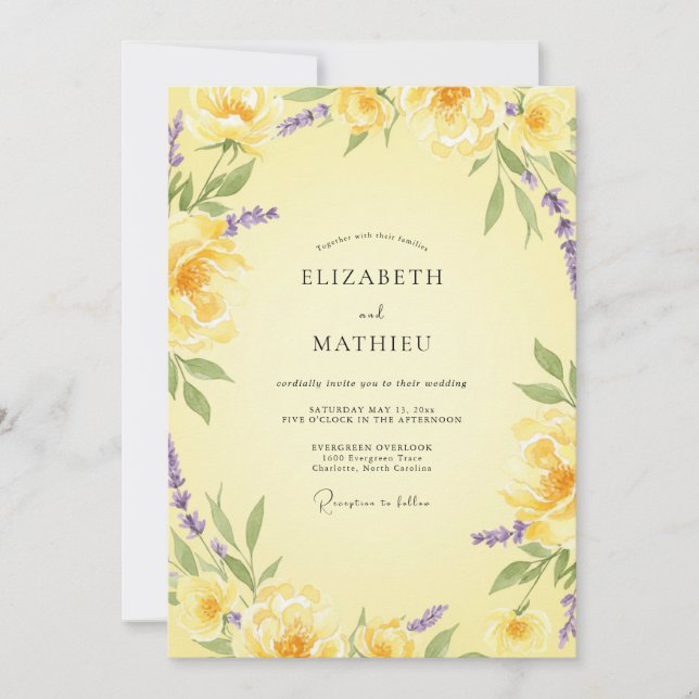 Yellow Floral Arch Bloom Wedding Invitation (Front)