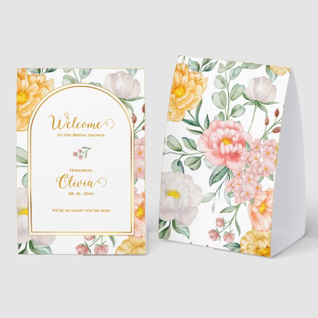 Yellow Floral Arch Design Bridal Shower Welcome  (Front/Back)