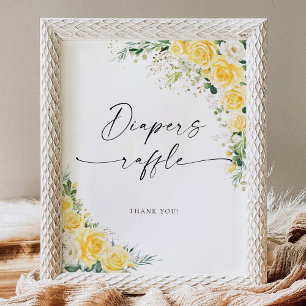Yellow Floral Baby Shower Diapers Raffle Sign