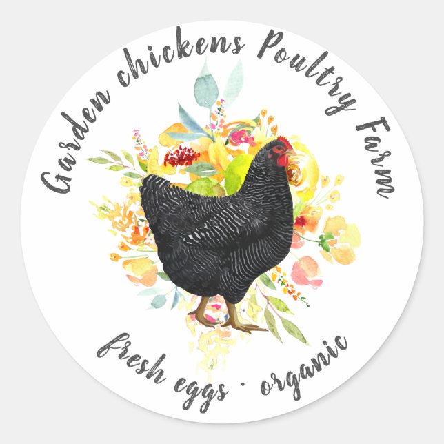 yellow floral black chicken farmhouse classic roun round sticker (Front)