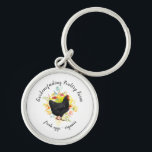 yellow floral black chicken farmhouse key ring<br><div class="desc">beautiful summer yellow peonies with foliage and a chicken illustration and rustic script for all information on a white and kraft background.</div>