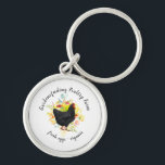 yellow floral black chicken farmhouse key ring<br><div class="desc">beautiful summer yellow peonies with foliage and a chicken illustration and rustic script for all information on a white and kraft background.</div>