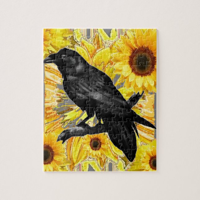 yellow floral  black crow & sunflowers art jigsaw puzzle (Vertical)