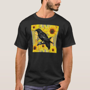yellow floral  black crow & sunflowers art T-Shirt