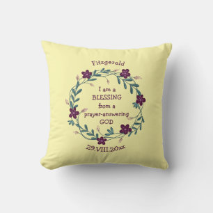 Yellow Floral Blessing Personalised Christian Baby Cushion