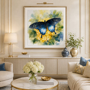 Yellow Floral Blue Butterfly Garden Photo Print