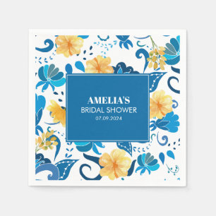 Yellow Floral blue italian bridal shower  Napkin