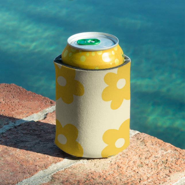 Yellow Floral Botanical & Tropical Spring & Summer Can Cooler (In Situ Pool)