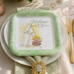 Yellow Floral Bridal Shower Paper Plate