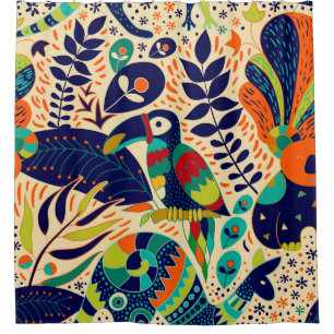 Yellow Floral: Bright Tropical Wallpaper Shower Curtain