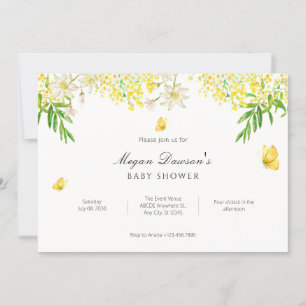 Yellow floral butterfly plants baby shower invitation