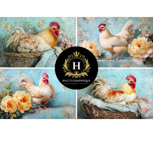 Yellow Floral Chicken Collage Decoupage Tissue Paper