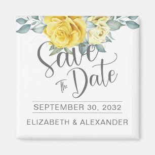 Yellow floral classy photo wedding save the date m magnet